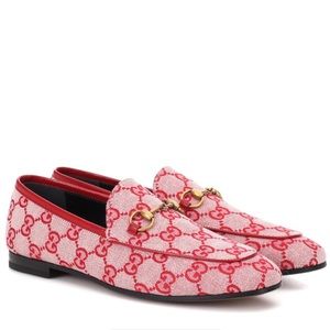 GUCCI Women’s Red Jordaan GG Canvas Loafer